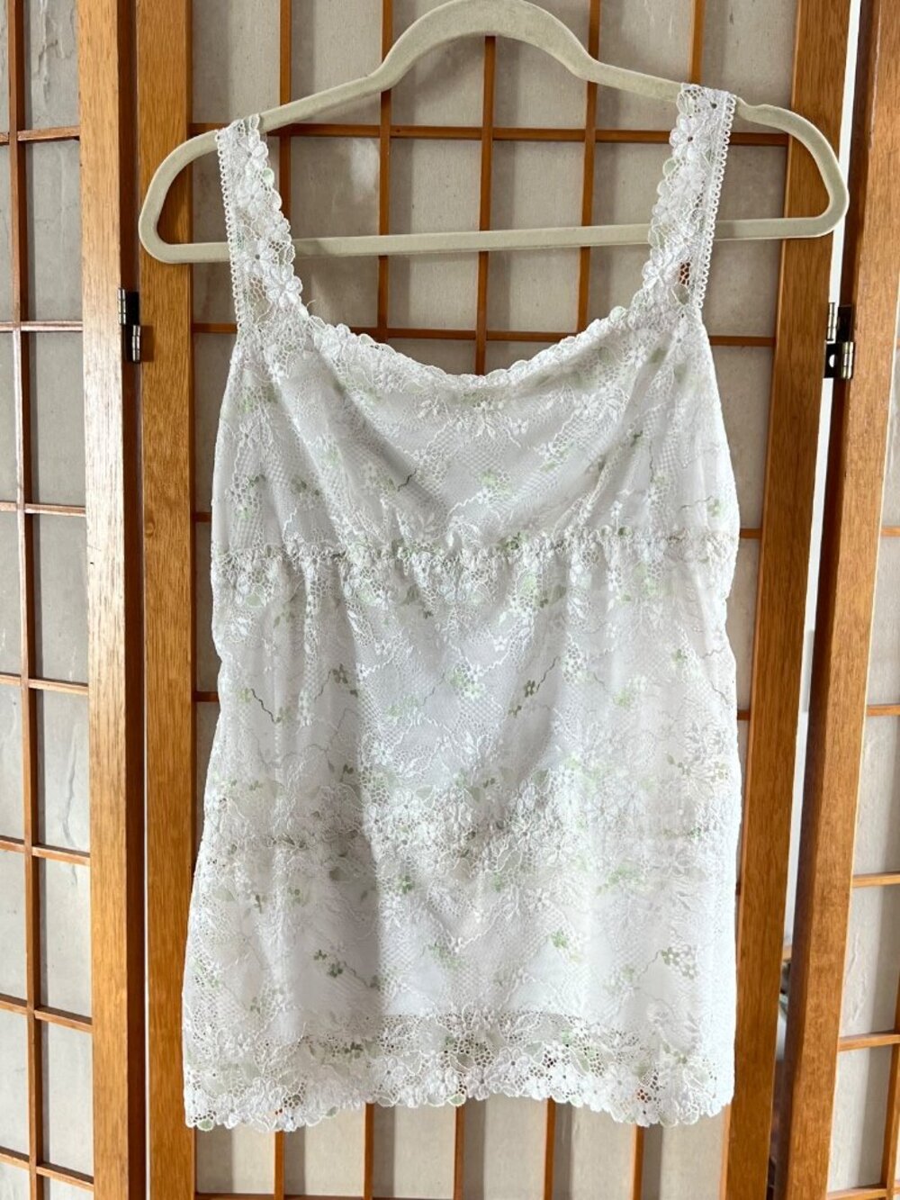 Vintage Arianne Lingerie White Sheer Floral Lace Cami Top Empire Waist Large